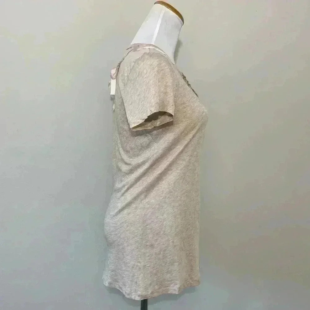 NWT J Crew light weight tan tee with bead and ribbon detail - Picture 3 of 8